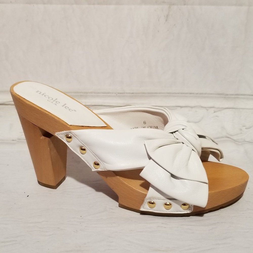 SLIDE WOOD BLOCK HEELS SANDALS SIZE 6 NEW